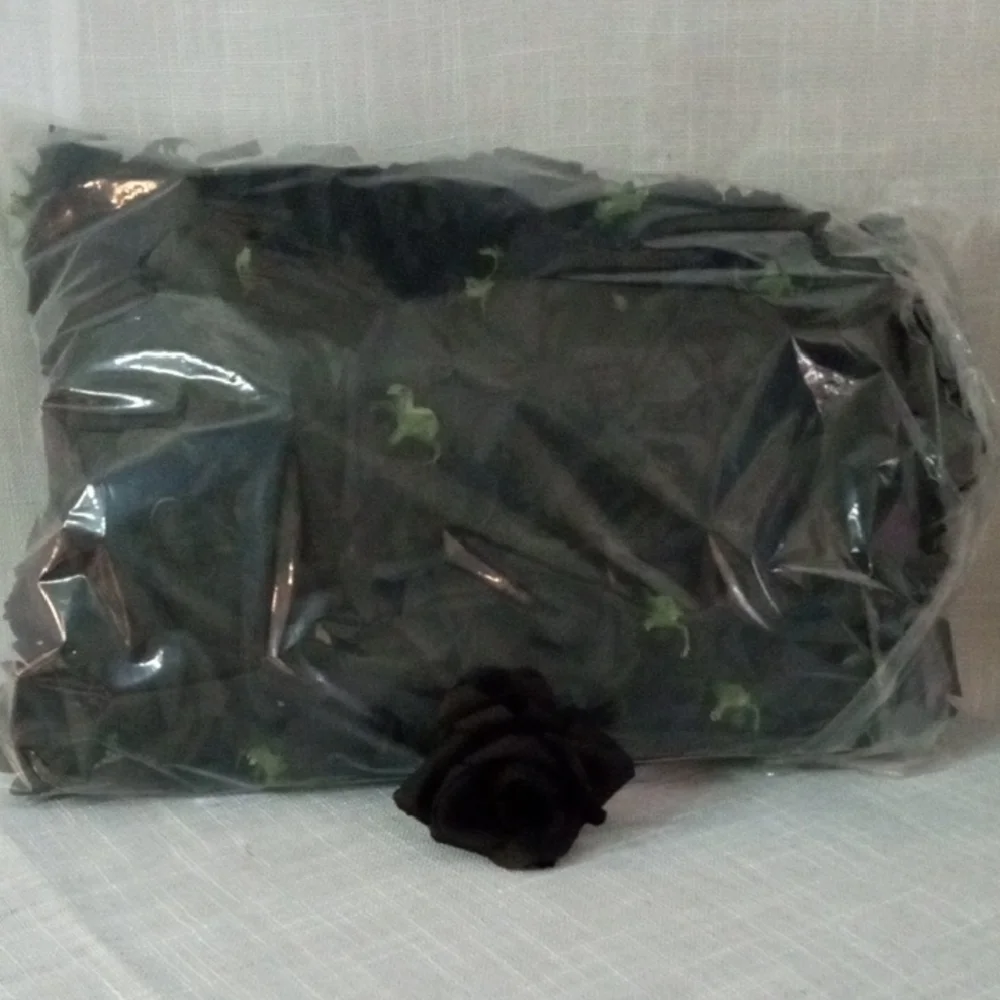 100   Elegant Black Faux Silk Rose Heads
